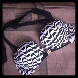 VS 34B White, Black &Gold Halter Bikini Top